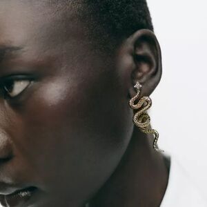 New ZARA Gold Snake Earrings In Antique Gold